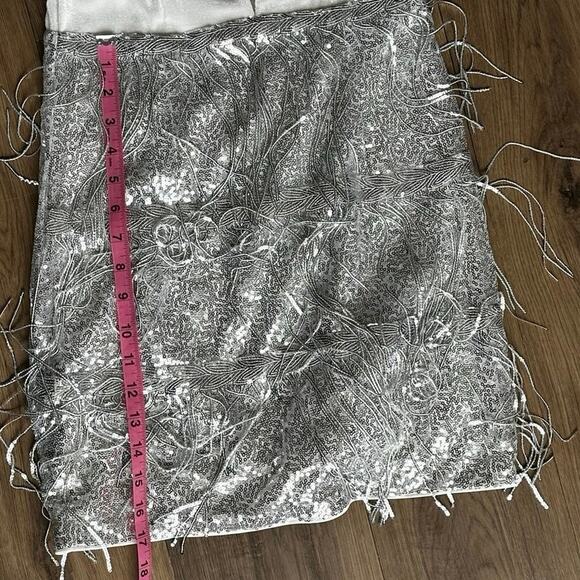 Double Crazy White Velvet Silver Sequin Fringe Mini Dress Women’s Size S - Picture 9 of 11